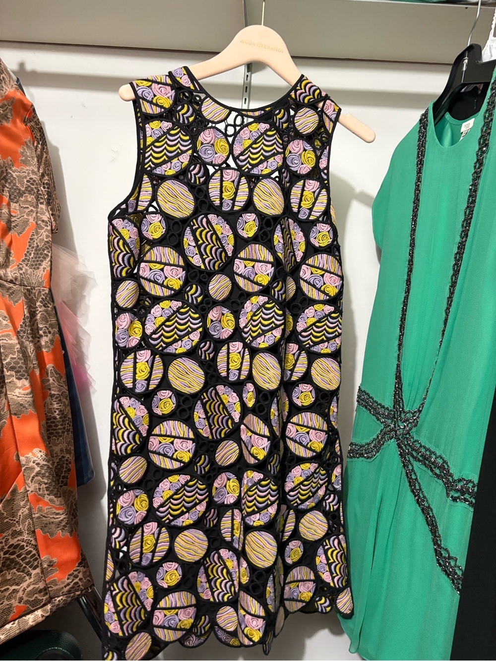 Cynthia Rowley Black Sleeveless Dress Yellow & Lavender Circle Motif NEGOTIABLE
